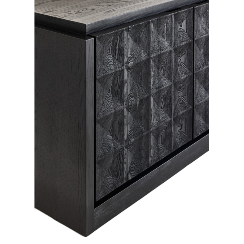 Wooden Furniture Modernism With Classic Wabi-Sabi New Chinese Modern Minimalist Style Black Geometric Pattern Side Cabinet Black Wood Carving Side Cabinet