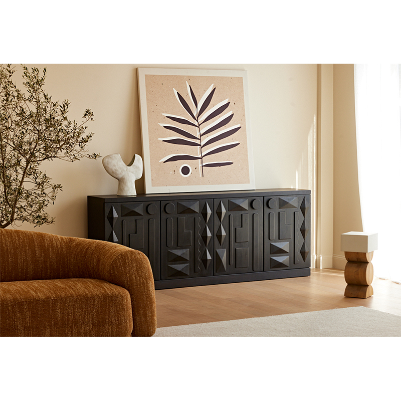 Wooden Furniture Modernism With Classic Wabi-Sabi New Chinese Modernism Style Dark Wood Carving Sideboard Century Recycled Pine